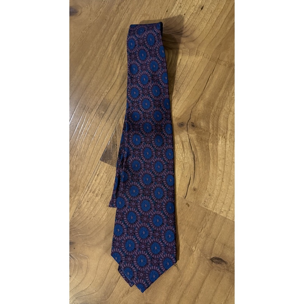 Geometric 100% SILK Italian Men's Purple, Blue And Burgundy. Used, Unbranded